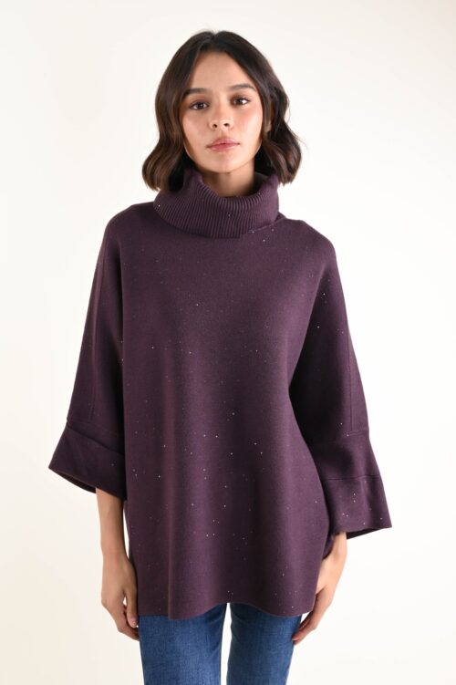 MAGLIA A COLLO ALTO CON MANICHE A ¾ E MICRO PAILLETTES