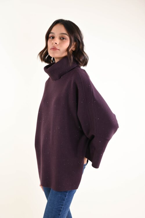 Alternative view of MAGLIA A COLLO ALTO CON MANICHE A ¾ E MICRO PAILLETTES