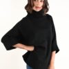 MAGLIA A COLLO ALTO CON MANICHE A ¾ E MICRO PAILLETTES - Nero, TU