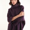 MAGLIA A COLLO ALTO CON MANICHE A ¾ E MICRO PAILLETTES - Uva, TU