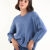 MAGLIA GIROCOLLO CON MICROPAILLETTES - Blu-jeans, TU