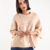 MAGLIONCINO MANICHE A ¾ CON MAXI PAILLETTES - Beige, TU