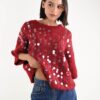 MAGLIONCINO MANICHE A ¾ CON MAXI PAILLETTES - Bordeaux, TU
