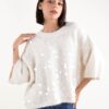 MAGLIONCINO MANICHE A ¾ CON MAXI PAILLETTES - Panna, TU