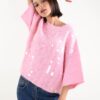 MAGLIONCINO MANICHE A ¾ CON MAXI PAILLETTES - Rosa, TU