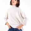 MAGLIA A COLLO ALTO CON MANICHE A 3/4 A COSTINE - Beige, TU