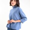 MAGLIA A COLLO ALTO CON MANICHE A 3/4 A COSTINE - Blu-jeans, TU