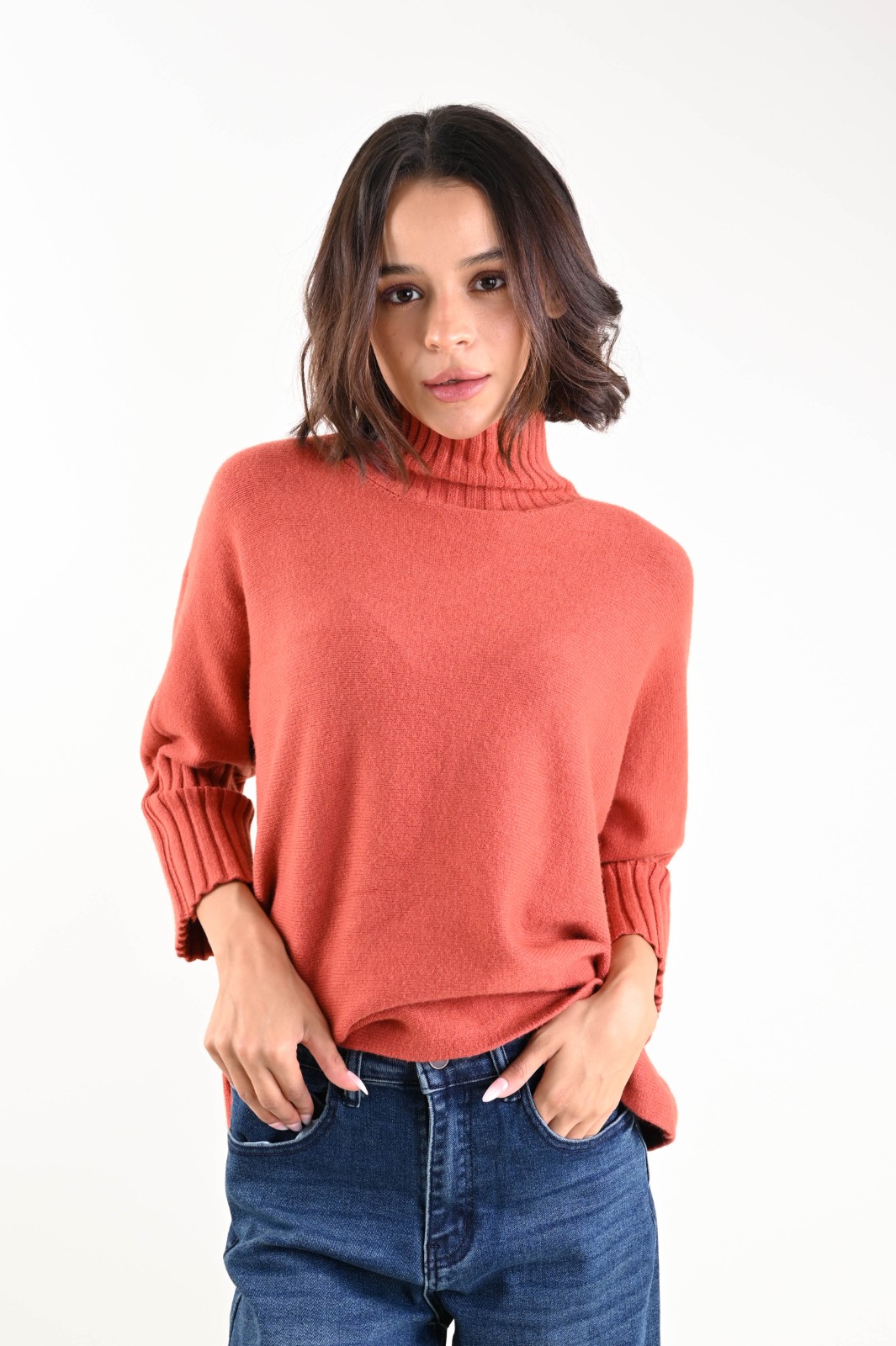 AL30706-90_COCCIO MAGLIA A COLLO ALTO CON MANICHE A 3/4 A COSTINE - Coccio, TU