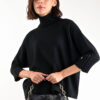 MAGLIA A COLLO ALTO CON MANICHE A 3/4 A COSTINE - Nero, TU