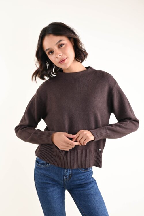 MAGLIA GIROCOLLO CON FONDO E POLSI A COSTINE