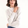 MAGLIA GIROCOLLO CON FONDO E POLSI A COSTINE - Beige, TU