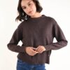 MAGLIA GIROCOLLO CON FONDO E POLSI A COSTINE - Dark Brown, TU
