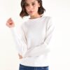 MAGLIA GIROCOLLO CON FONDO E POLSI A COSTINE - Cream, TU