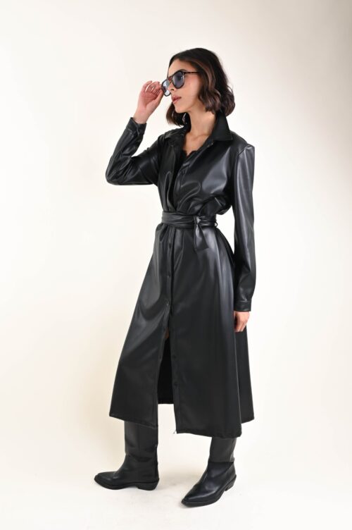 Alternative view of ABITO CHEMISIER A MANICHE LUNGHE IN ECOPELLE