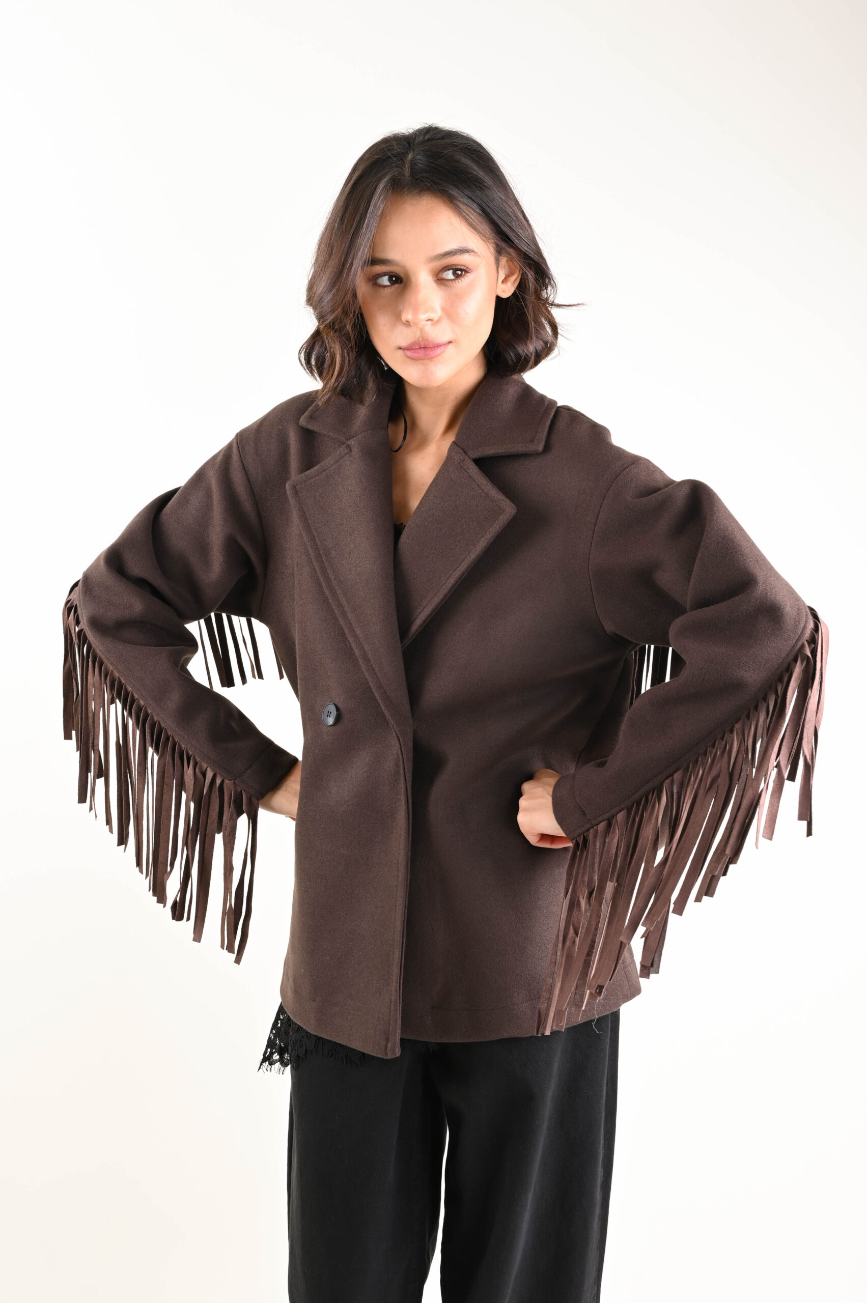 AM897-90_MORO GIACCA CON FRANGE SUL RETRO - Moro, TU