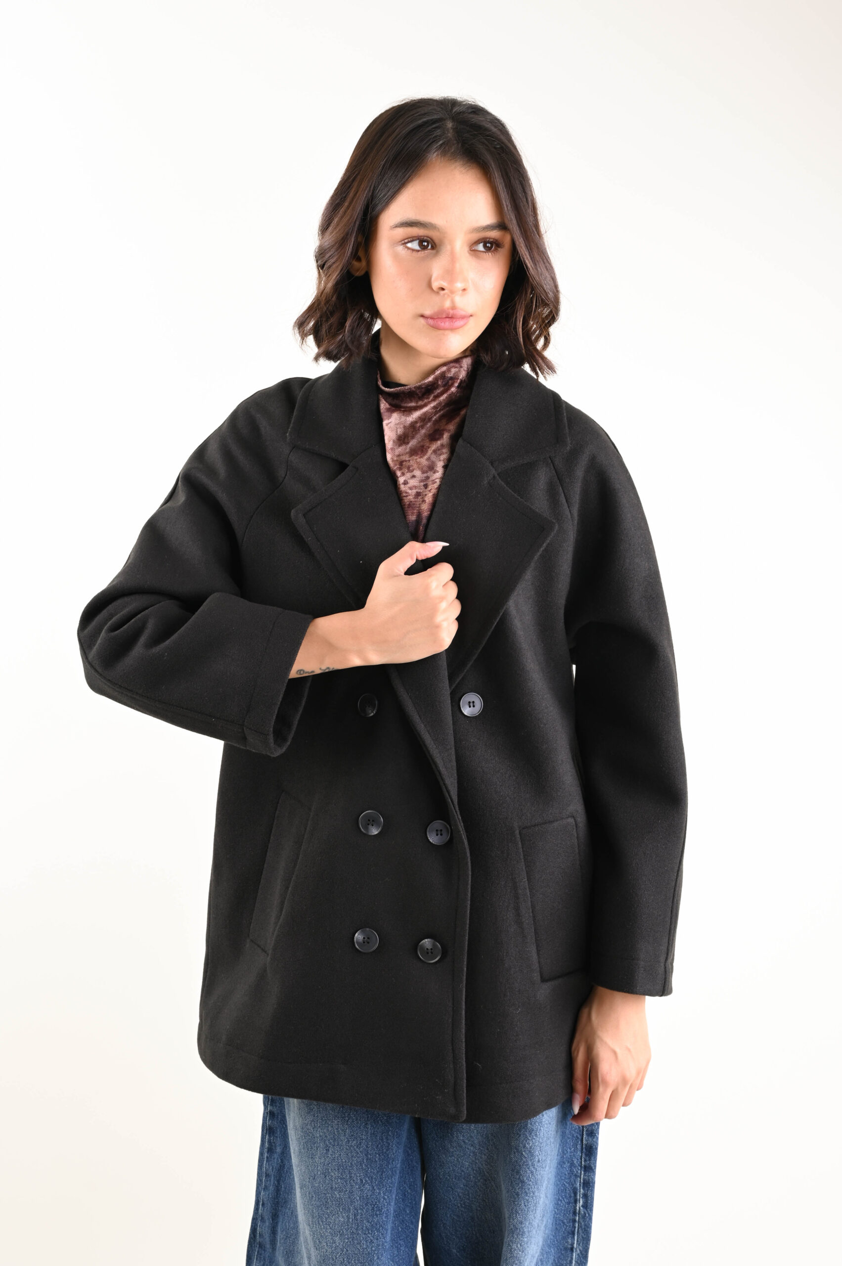 AM898-90_NERO CAPPOTTO DOPPIOPETTO IN MISTO LANA - Nero, TU