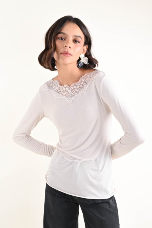 CASHMIRETTA CON INSERTO IN PIZZO - Beige, TU