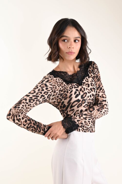 CASHMIRETTA CON INSERTO IN PIZZO FANTASIA MACULATA