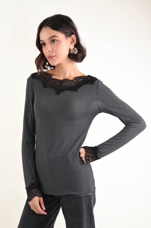 Alternative view of CASHMIRETTA CON INSERTO IN PIZZO FANTASIA A POIS