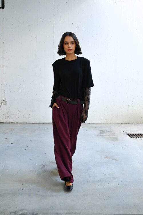 PANTALONI A PALAZZO CON PINCES E CINTURA