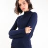 MAGLIA CON COLLO ALTO E TRASPARENZE - Blu, TU