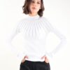 MAGLIA CON COLLO ALTO E TRASPARENZE - Panna, TU