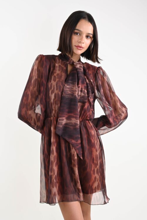 ABITO CORTO LEOPARDATO CON FIOCCO AL COLLO