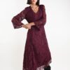 ABITO LUNGO IN PIZZO CON SCOLLO A V - Bordeaux, L/XL