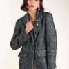 BLAZER TESSUTO A SPINA DI PESCE CON SPILLA - Black, M
