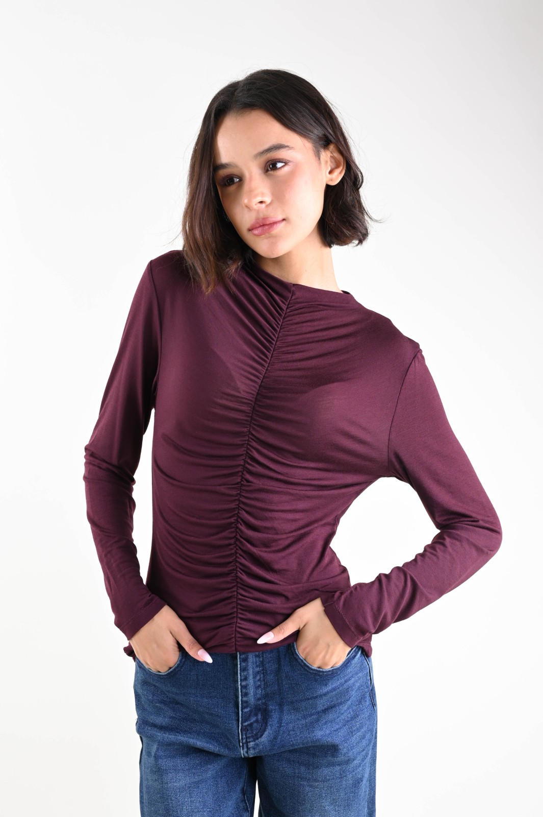 ESML428-90_BORDEAUX MAGLIA ULTRALIGHT IN MISTO LANA RIPRESA DAVANTI - Bordeaux, TU