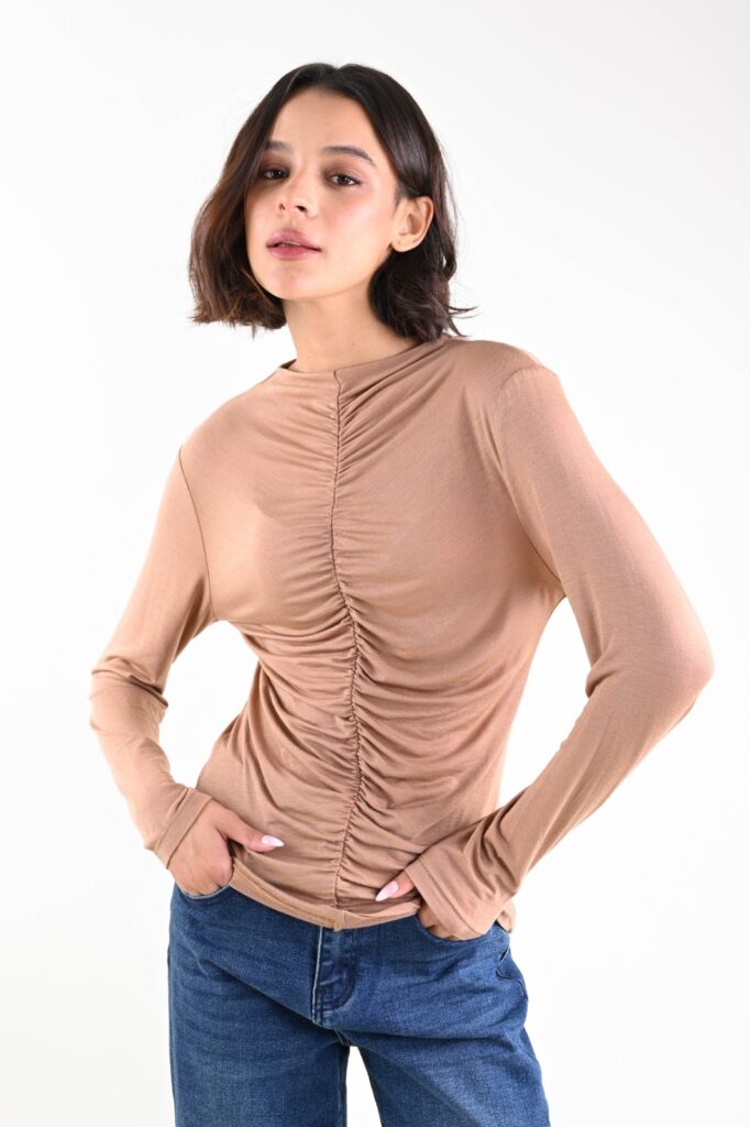 MAGLIA ULTRALIGHT IN MISTO LANA RIPRESA DAVANTI - Καμήλα, TU 