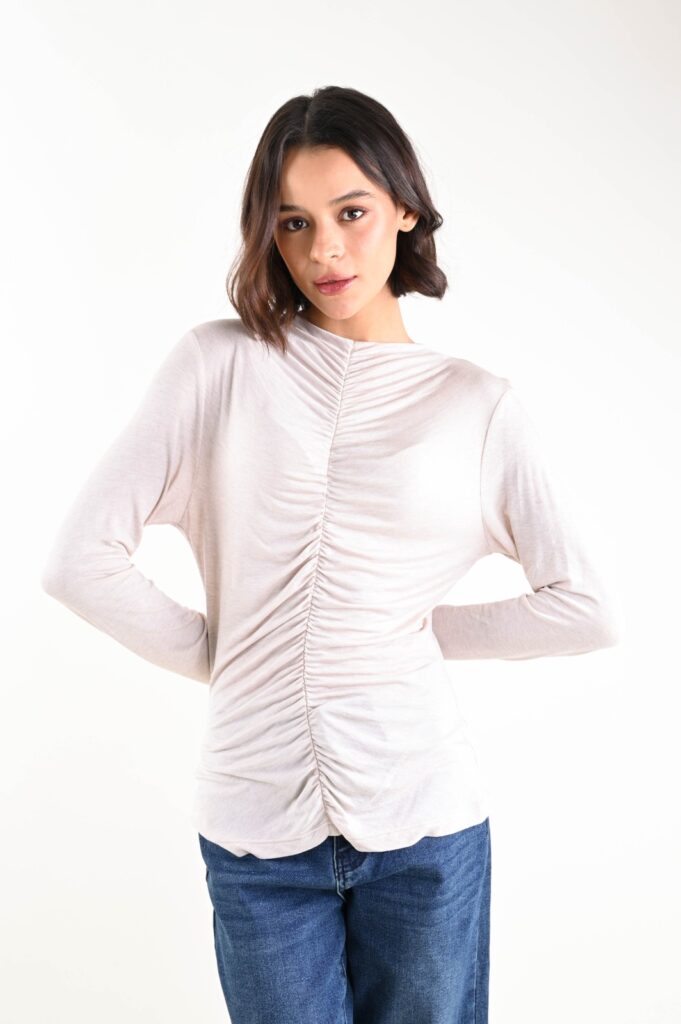 MAGLIA ULTRALIGHT IN MISTO LANA RIPRESA DAVANTI - Κρέμα, TU 