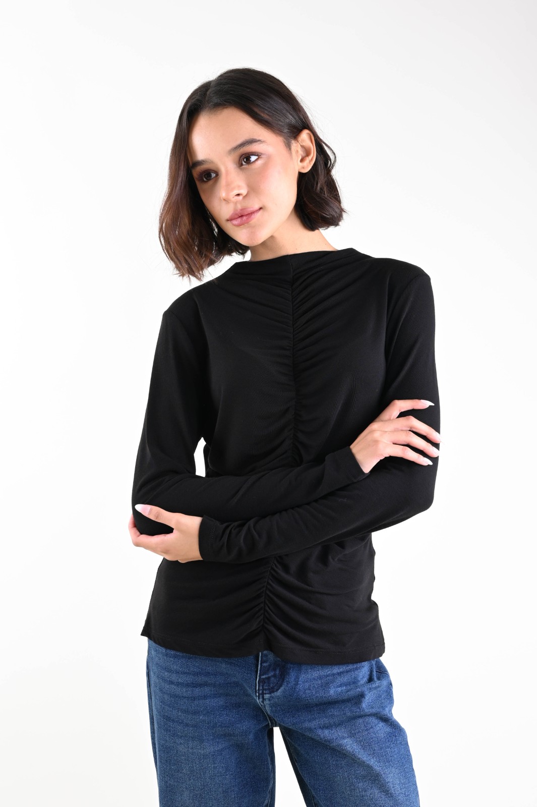ESML428-90_NERO MAGLIA ULTRALIGHT IN MISTO LANA RIPRESA DAVANTI - Nero, TU