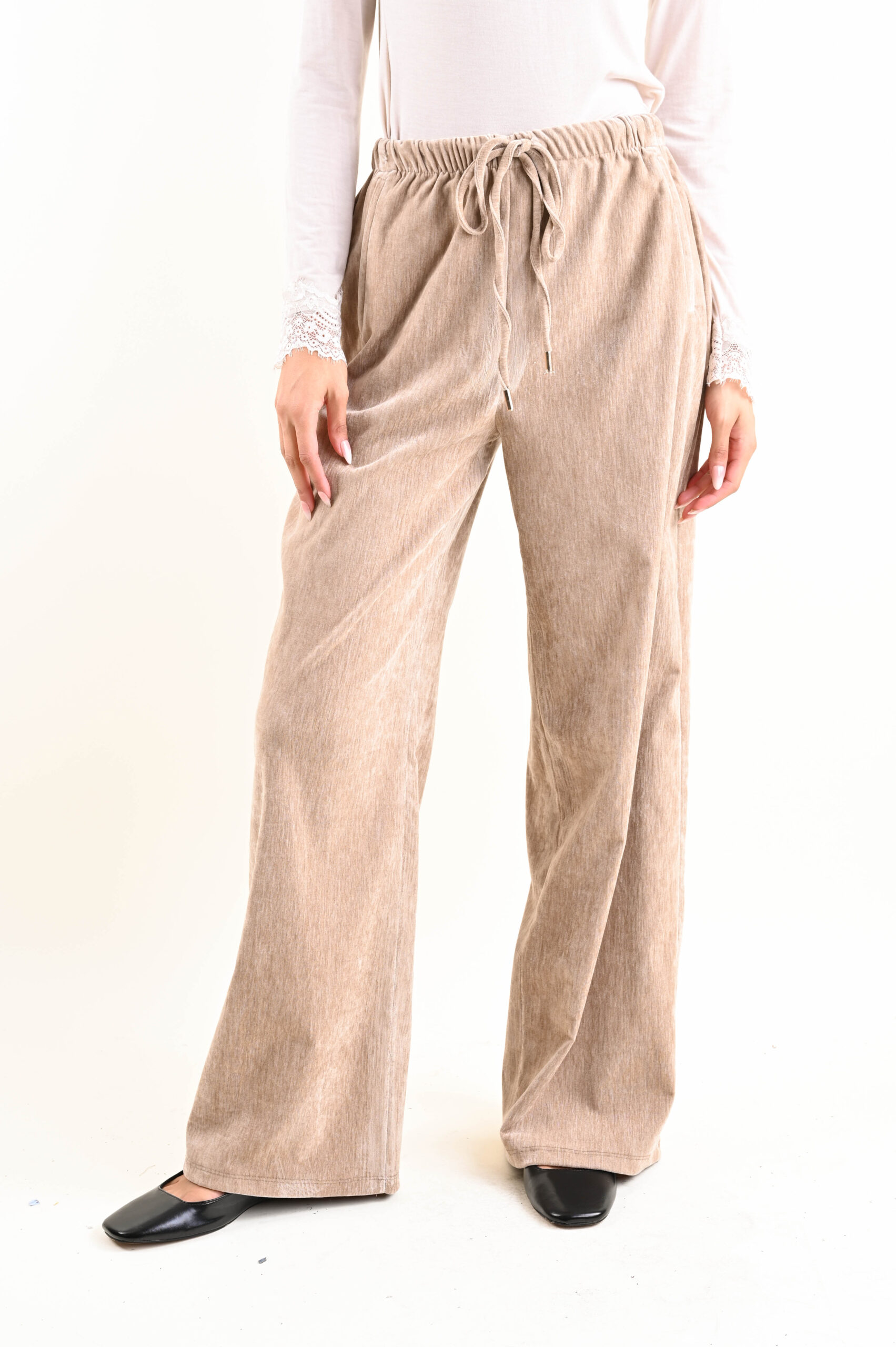 ESPT213-90_BEIGE PANTALONE IN CINIGLIA CON COULISSE - Beige, TU