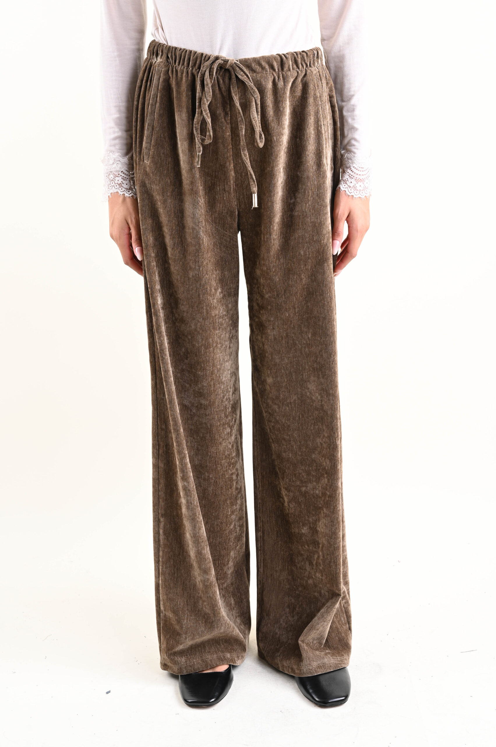 ESPT213-90_VERDE-KHAKI PANTALONE IN CINIGLIA CON COULISSE - Verde khaki, TU