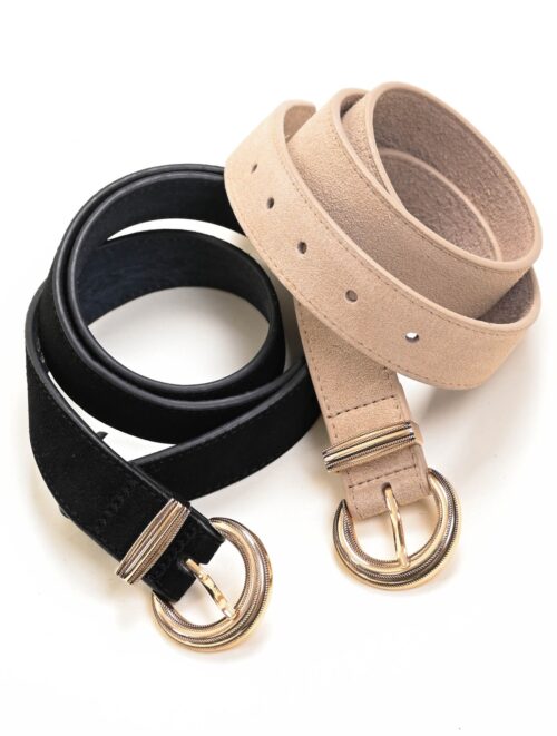 CINTURA IN VERA PELLE SCAMOSCIATA CON FIBBIA TONDA LAVORATA