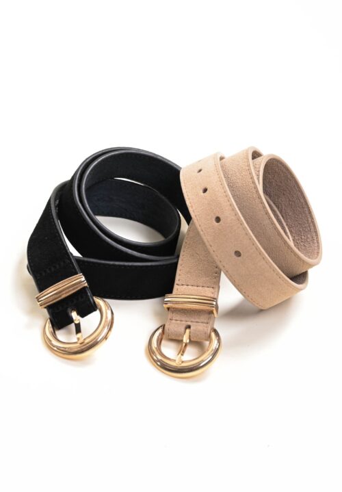 Alternative view of CINTURA IN VERA PELLE SCAMOSCIATA CON FIBBIA TONDA LAVORATA