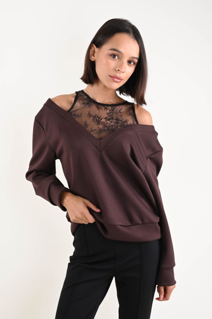 FELPA CON SCOLLO IN PIZZO 