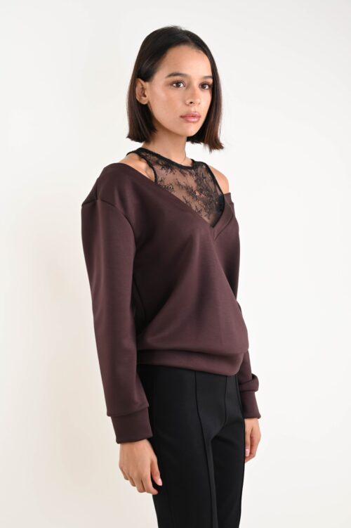 Alternative view of FELPA CON SCOLLO IN PIZZO