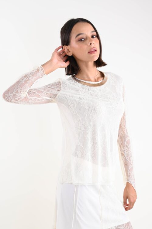 Alternative view of MAGLIA A MANICHE LUNGHE IN PIZZO