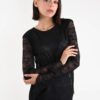 MAGLIA A MANICHE LUNGHE IN PIZZO - Black, TU