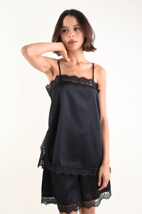 Alternative view of TOP IN PIZZO E SATIN CON SPALLINE REGOLABILI