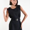 TOP SENZA MANICHE IN TESSUTO FLUIDO CON CINTURA IN VITA - Nero, M