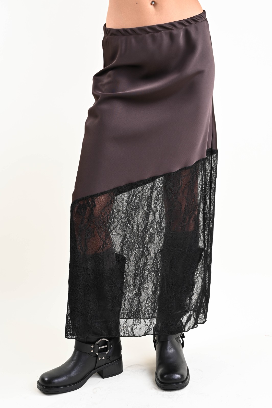 LM70935-90_MORO GONNA CON INSERTO IN PIZZO DIAGONALE - Moor, S