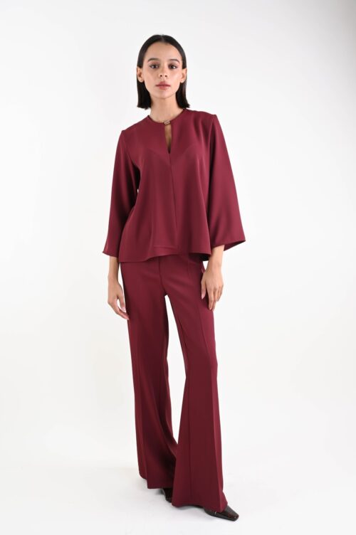 PANTALONI A PALAZZO IN TESSUTO FLUIDO CON PIEGHE DAVANTI