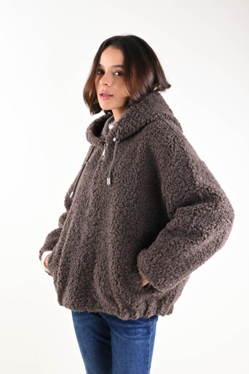 GIUBBINO TEDDY CON CAPPUCCIO IN MISTO LANA