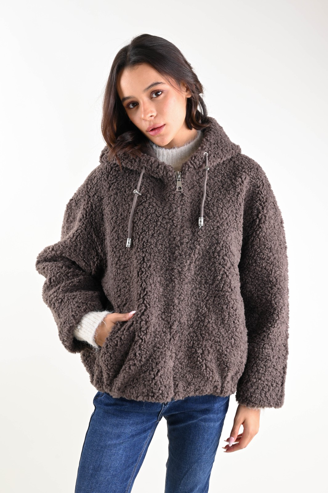 M25023-90_MORO GIUBBINO TEDDY CON CAPPUCCIO IN MISTO LANA - Moro, TU