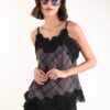TOP IN TESSUTO TARTAN CON INSERTO IN PIZZO - Black, TU