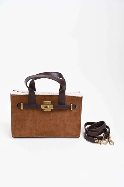 Alternative view of MINI BAG IN ECOPELLE SCAMOSCIATA CON INTERNO SHEARLING E POCHETTE COORDINATA