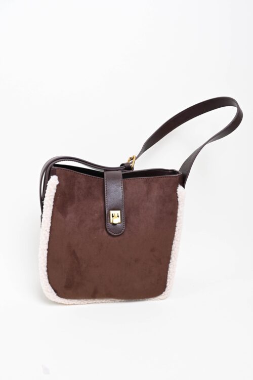 Alternative view of BORSA A TRACOLLA IN SUEDE CON BORDI IN SHEARLING